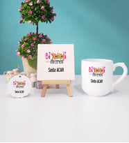 Biyoloji Öğretmeni Kupa Bardak Lacivert Dekoratif Taş Baskı Anahtarlık (Model 8)