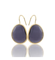 Kadir Jewellery 22 Ayar Altın Kaplama Fosil Taşlı Küpe -El İşçiliği Ve Hipoalerjenik Küpe (Mor)