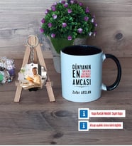 Amcaya Hediye Kupa Bardak Beyaz ve Fotoğraflı Ahşap Anahtarlık Hediye (Model 11)