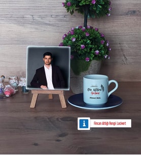 Din Kültürü Öğretmeni Fotoğraflı Dekoratif Taş, Ahşap Altlıklı Türk Kahvesi Fincanı Hediye (Model 4)