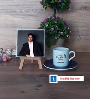 Din Kültürü Öğretmeni Fotoğraflı Dekoratif Taş, Ahşap Altlıklı Türk Kahvesi Fincanı Hediye (Model 4)