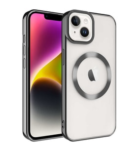 Iphone 14 Plus Uyumlu Kılıf Magsafe Köşeleri Renkli Lüx Şeffaf Kamera Korumalı Silikon Kapak (Siyah)