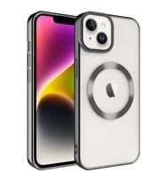 Iphone 14 Plus Uyumlu Kılıf Magsafe Köşeleri Renkli Lüx Şeffaf Kamera Korumalı Silikon Kapak (Siyah)