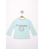 Toontoy Kız Çocuk Flower Baskılı T-Shirt (Mint Yeşili)