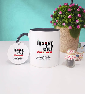 İşaret Dili Öğretmeni Kupa Bardak ve Anahtarlık (Siyah)