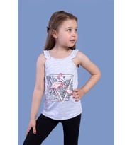 Toontoy Kız Çocuk Fırfır Detaylı Flamingo Kabartma Baskılı Atlet ( Gri-Melanj)