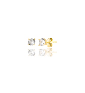 925 Gümüş Pirlanta Montürlü Tektaş küpe-4mm (Gold)