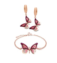 925 ayar Gümüş Mine İşçilikli Masumiyet Bileklik Küpe Set (Pembe)