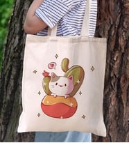 BK Gift Kedi Tasarımlı Kanvas Bez Çanta, Baskılı Omuz Çantası, Alışveriş Çantası, Plaj Çantası, Arkadaşa Hediye- (Model 6)