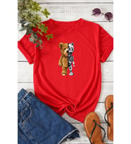 Unisex Boys Bear Baskılı T-shirt (Kırmızı)
