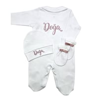 İsimli Hastane Çıkışı 3 lü Set Gül Kurusu Pembe (Ekru)