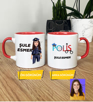 Kişiye Özel Karikatürlü Polis Hediye Kupa Bardak Kadın Polise Polisler Günü Hediyesi (Pembe)