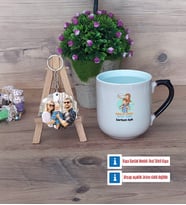 Babalar Günü Hediyesi Kupa Bardak Beyaz ve Fotoğraflı Ahşap Anahtarlık Hediye Babaya Hediye (Model 10)