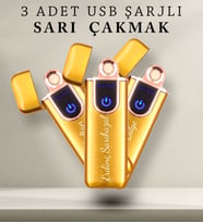 Kişiye Özel 3'lü Gold Rose Detaylı USB Şarjlı Dokunmatik Alevsiz Elektronik Çakmak (Sarı)