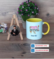 Felsefe Öğretmeni Kupa Bardak Beyaz ve Fotoğraflı Ahşap Anahtarlık Hediye (Model 7)