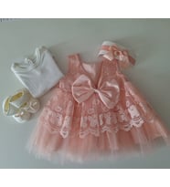 Kız Bebek Hediyelik Mevlüt Takımı Gelinlik Yenidoğan Doğum Bayram Babalar Günü Hediyesi Baby Shower Elbisesi (Somon)