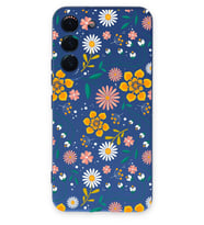 PrinfiFy Samsung Galaxy S22 Uyumlu Lansman Kılıf Çiçek Tasarımlı İçi Kadife Kapak (Lacivert)