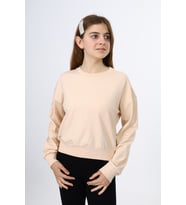 Toontoy Kız Çocuk Düşük Omuz Gazeli  Okul Sweatshirt (Bej)