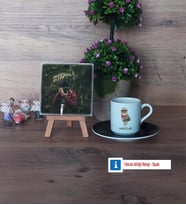 Baykuş Fotoğraflı Dekoratif Taş, Ahşap Altlıklı Türk Kahvesi Fincanı Hediye (Model 7)