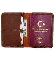 Minimalim Leather Craft El Yapımı Hakiki Deri Pasaport Cüzdan Kılıfı Seyahat Cüzdanı (Kahverengi)
