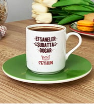 Kişiye Özel Efsaneler Şubatta Doğar Türk Kahvesi Fincanı Doğum Günü Hediyesi (Yeşil)
