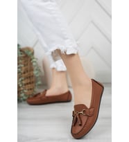 Khayt Tassel Casual Günlük Kadın Babet Ayakkabı (Taba)