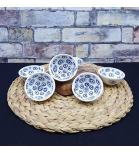 6 Parça Seramik Nazar Boncuğu Temalı Dekoratif 8 cm Sos,Çerez,Meze Kasesi Seti (Beyaz)