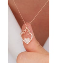 925 Ayar Gümüş Beyaz Taşlı Mini Kalp Kolye (Rose)