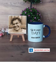 Dayıya Hediye Fotoğraflı Dekoratif Taş, Kupa Bardak Beyaz Hediye (Model 3)