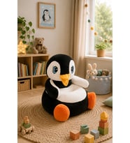 Penguen Pelüş Bebek Çocuk Koltuğu (Beyaz - Siyah - Turuncu)