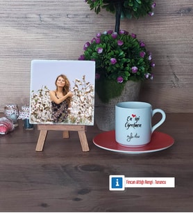 En İyi Öğretmen Fotoğraflı Dekoratif Taş, Ahşap Altlıklı Türk Kahvesi Fincanı Hediye (Model 8)