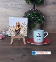 En İyi Öğretmen Fotoğraflı Dekoratif Taş, Ahşap Altlıklı Türk Kahvesi Fincanı Hediye (Model 8)