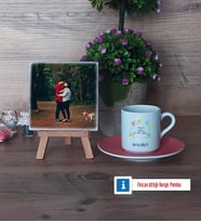 Doğum Günü Hediyesi Fotoğraflı Dekoratif Taş, Ahşap Altlıklı Türk Kahvesi Fincanı Hediye (Model 6)