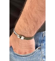 %100 Deri&Krom Kombin Erkek Bileklik NET 22cm (Türk El Üretimi) (Yeşil)