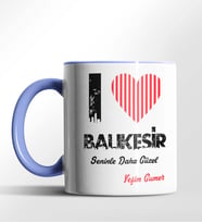 Kişiye Özel Balıkesir Seninle Daha Güzel Tema Siyah Renk Kupa (Mavi)