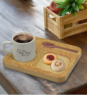 BK Gift Kişiye Özel Doğal Ahşap Sunum Tabağı ve Türk Kahvesi Fincanı Hediye Seti, Ev Hediyesi, Arkadaşa Hediye, Anneye Hediye, Doğum Günü Hediyesi (Model 12)