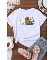 Çocuk Kafadar Ayılar Baskılı Pamuklu Tshirt (Beyaz)
