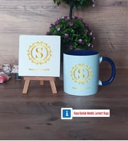 Gold Baş Harf Dekoratif Taş, Kupa Bardak Kırmızı Hediye (Model 2)
