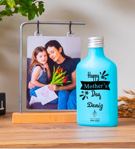 Kişiye Özel Ahşap Standlı Fotoğraflı Çerçeve ve Freshleaf 200ML Kolonya & Model no:898 (Açık Mavi)