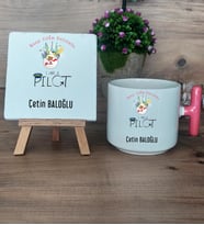 Pilot Hediye Seti Kupa Bardak T Kulplu ve Dekoratif Taş Pilota  Hediye (Model 4)