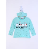 Toontoy Kız Çocuk My Best Friends Baskılı Tişört (Mint Yeşili)