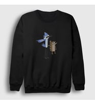 Presmono Unisex Beyaz Pointing Mordecai And Rigby Regular Show Sweatshirt 449623tt (Siyah)