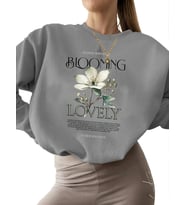 erkek Güzel çiçekler açıyor Baskılı Sweatshirt Sweatshirt 3 iplik şardonlu kalın Bej bisiklet yaka (Gri)