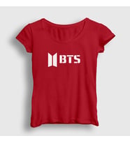 Presmono Kadın Sarı Logo Bts T-Shirt 22352tt (Kırmızı)