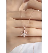Kadın Orjinal 925 Ayar Gümüş Zirkon Taşlı Kartanesi Model Kolye (Rose)