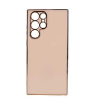 Samsung Galaxy S22 Ultra Kılıf Kenarları Gold Kamera Korumalı Renkli Pastel Silikon Açık Yeşil BARK (Rose - Gold)