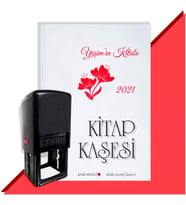 Kişiye Özel Çiçek Buketi 19 2021 Otomatik Kitap Kaşesi (Kırmızı)