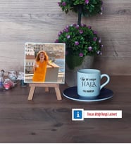 Halaya Hediye Fotoğraflı Dekoratif Taş, Ahşap Altlıklı Türk Kahvesi Fincanı Hediye (Model 4)
