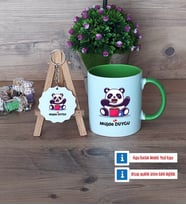 Sevimli Panda Kupa Bardak Kırmızı ve Ahşap Anahtarlık Hediye (Model 13)