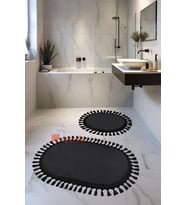 My Evilla Modern Simirna Dekoratif  Peluş Oval 60x100-50x60 Ponpon Saçaklı Klozet Takımı (Antrasit)